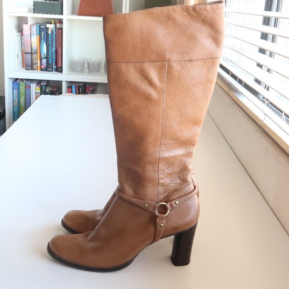 Uffizi Brown Leather Tall Heeled Boots With Metallic Harness Size 9.5 M - Picture 11 of 16